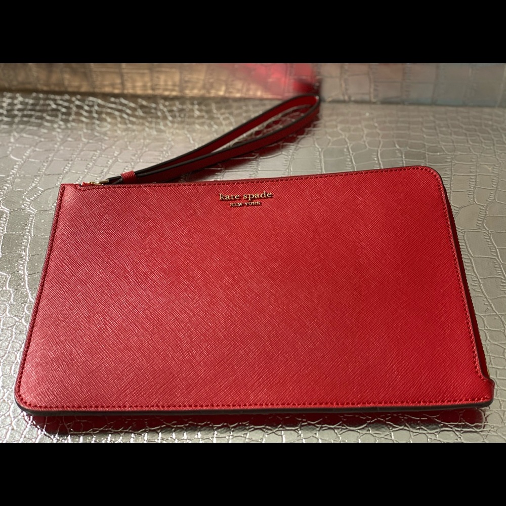 Red Kate Spade Saffiano Leather clutch! 8 1/2 X 6! - Picture 1 of 3